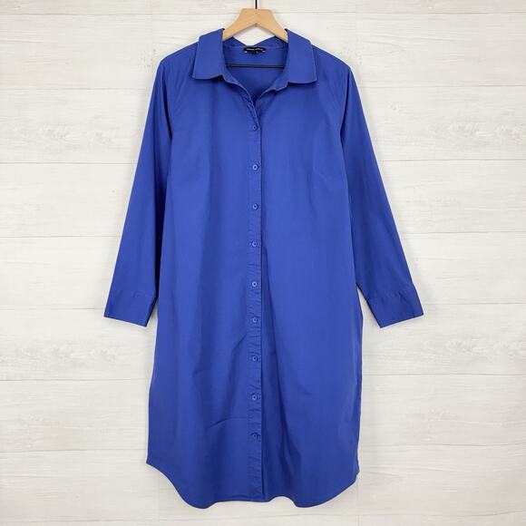 Universal Standard Cotton Poplin Shirt Dress M 18-20 Long Sleeves Blue Preppy - Picture 2 of 15